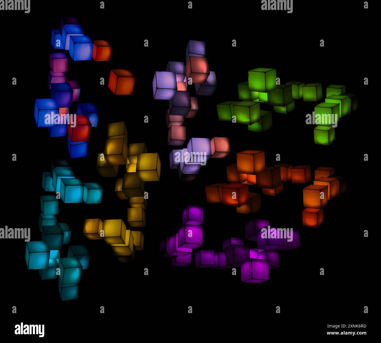 multicolour cubes floating in the dark background Stock Photo