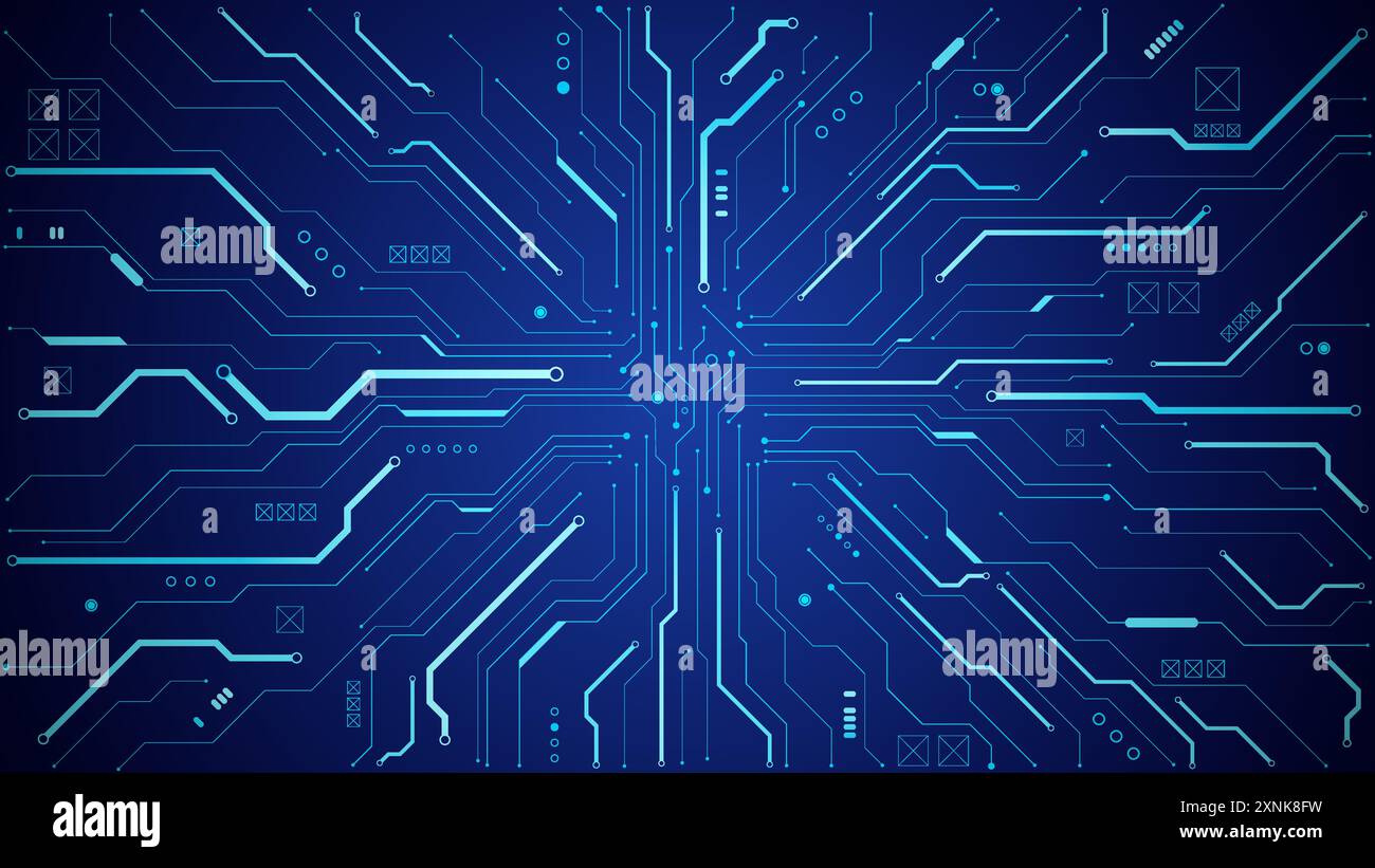 Technology background with a circuit board with light lines Stock ...
