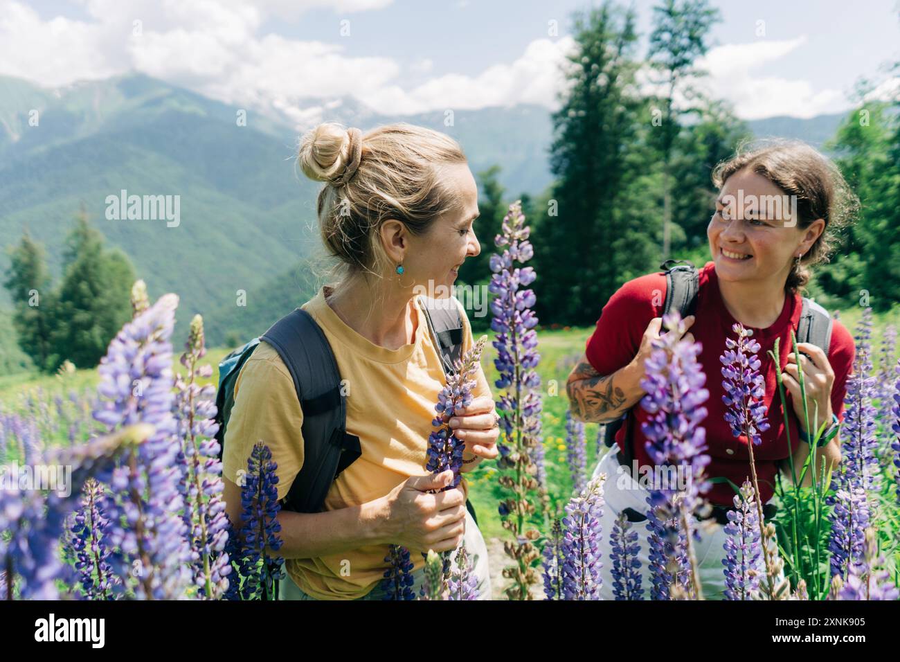 Two smiling women friends walking hi-res stock photography and images ...