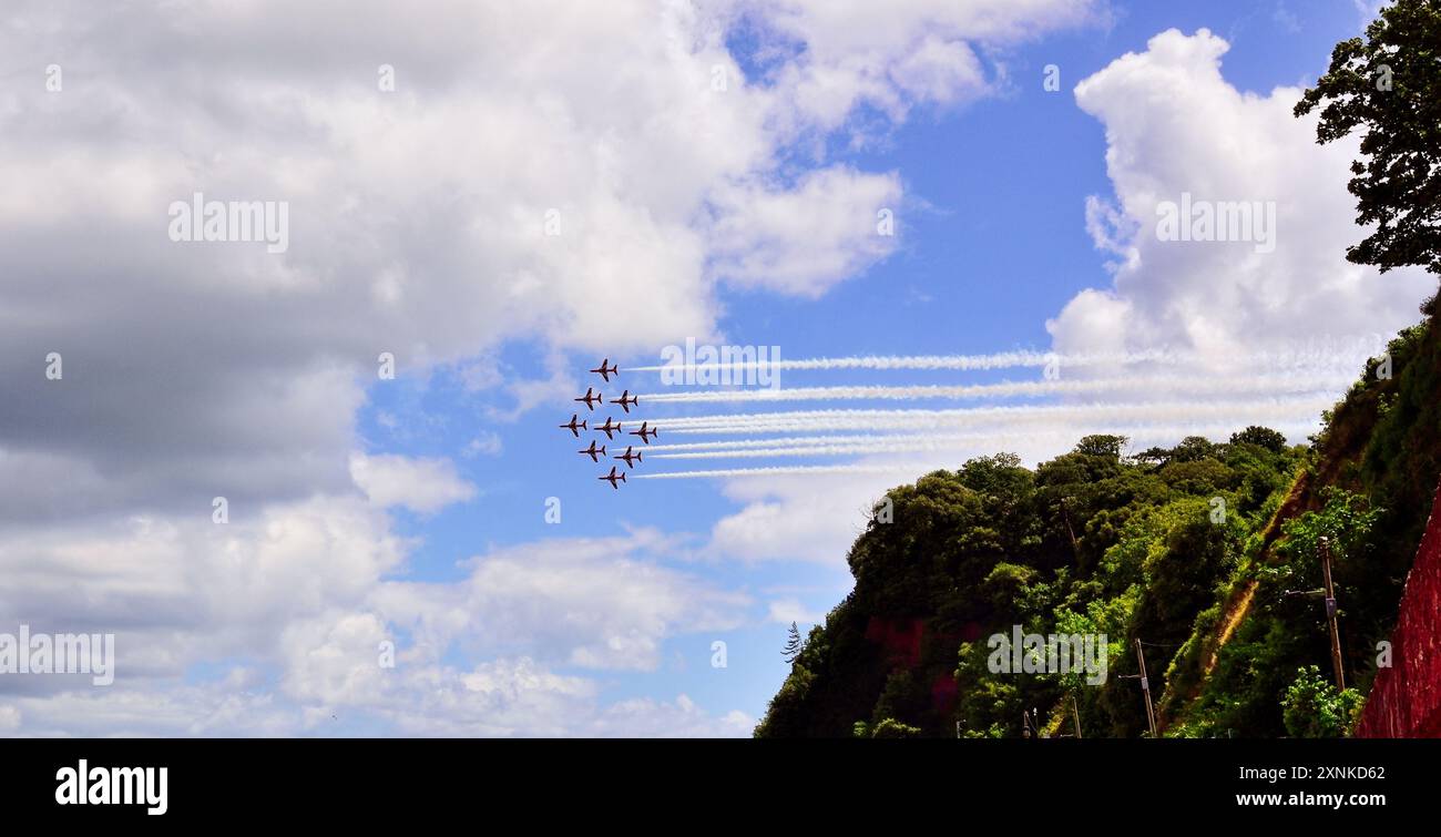 The Red Arrows displaying at the Teignmouth airshow 2024 Stock Photo