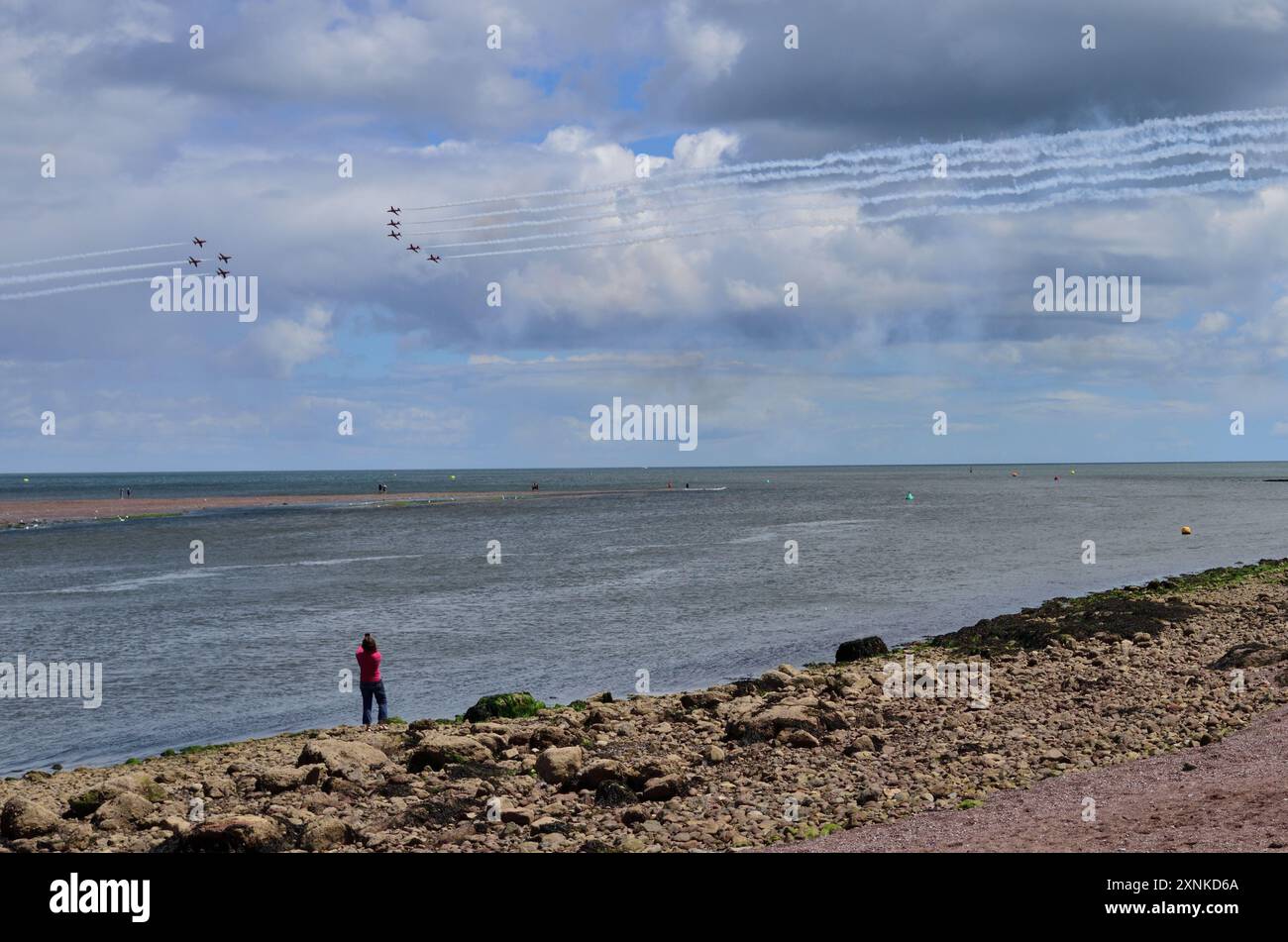 The Red Arrows displaying at the Teignmouth airshow 2024 Stock Photo