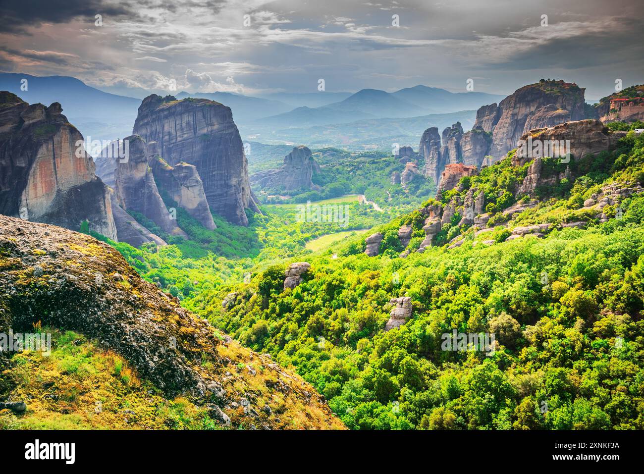 Meteora, Greece. Monastery of Roussanou, beautiful Thessaly landmark. Stock Photo