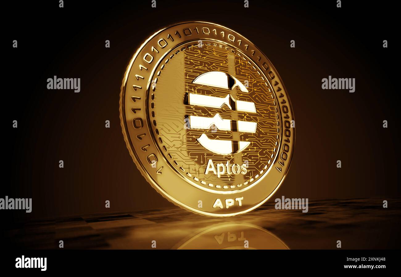 Poznan, Poland, August 1, 2024: Aptos APT cryptocurrency gold coin on green  screen background. Abstract concept 3d illustration Stock Photo - Alamy
