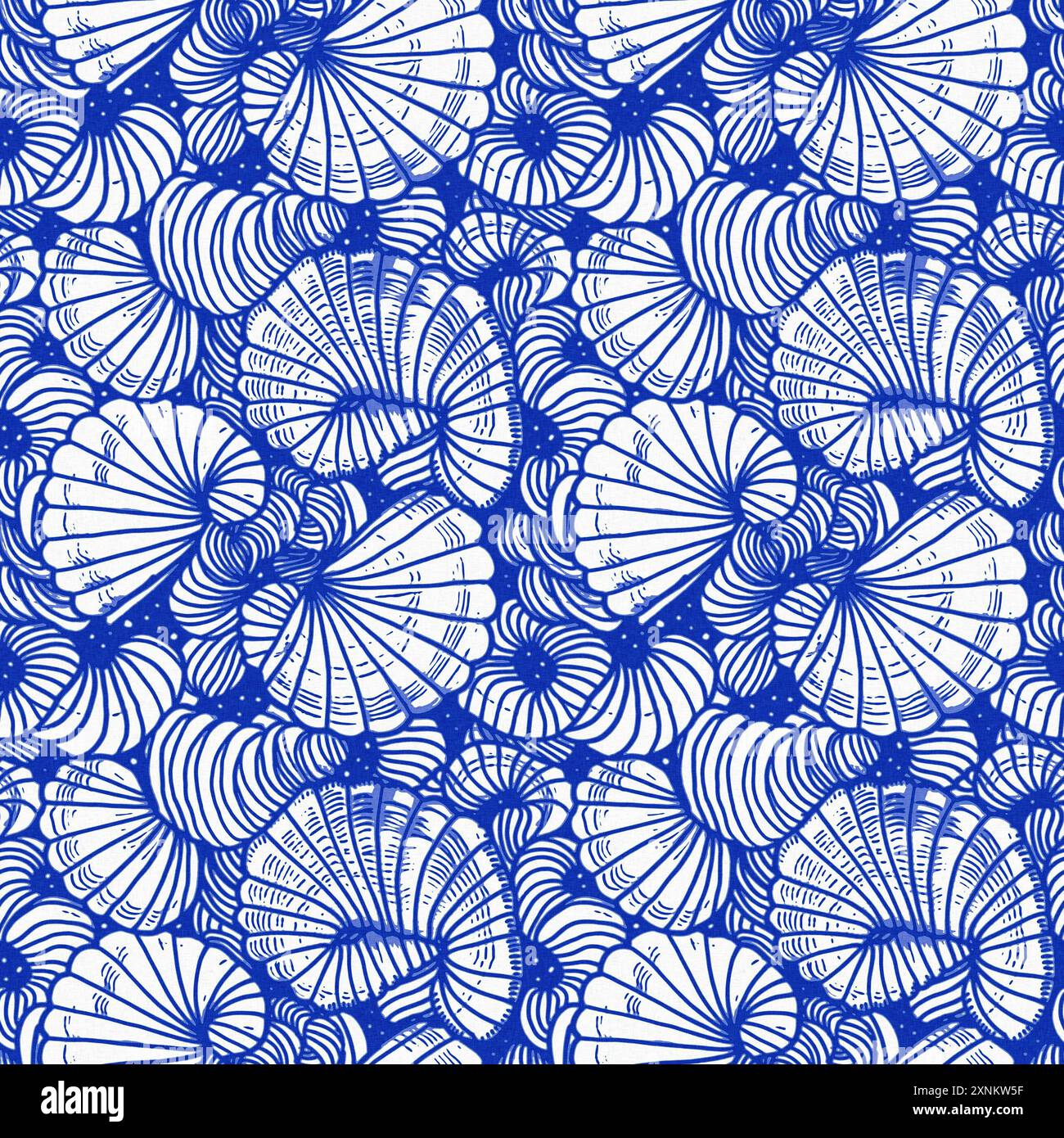 Azure blue white shell motif with linen seamless batik background ...