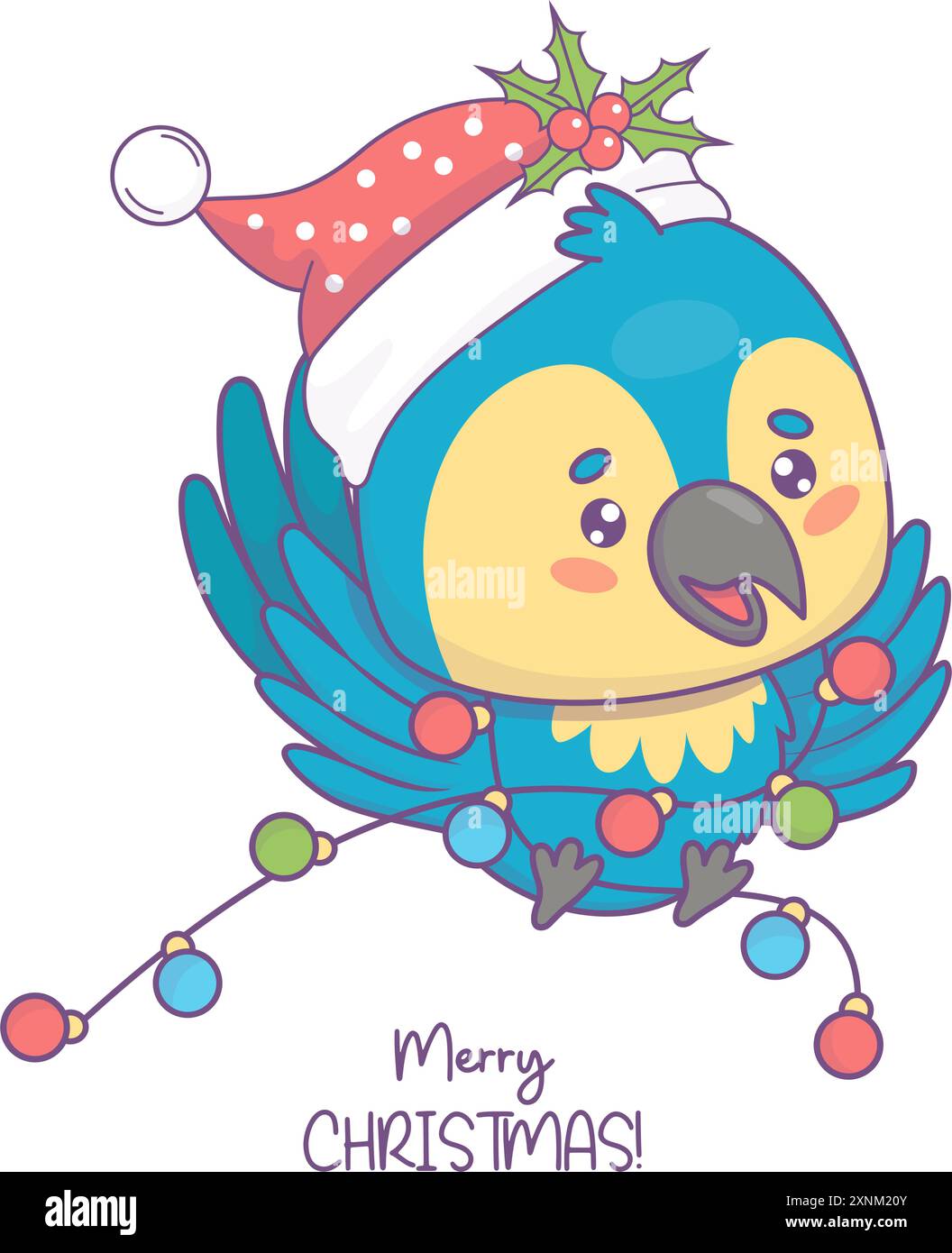 Cute Christmas Ara parrot in Santa hat with festive garland. Funny ...