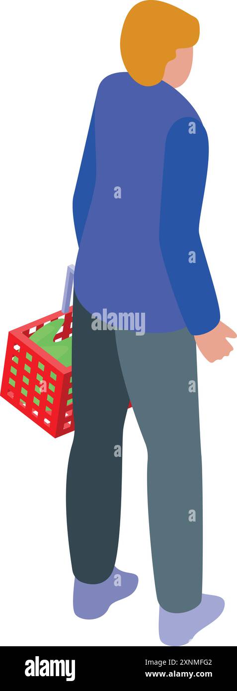 Customer is carrying a shopping basket full of fresh produce in a supermarket Stock Vector