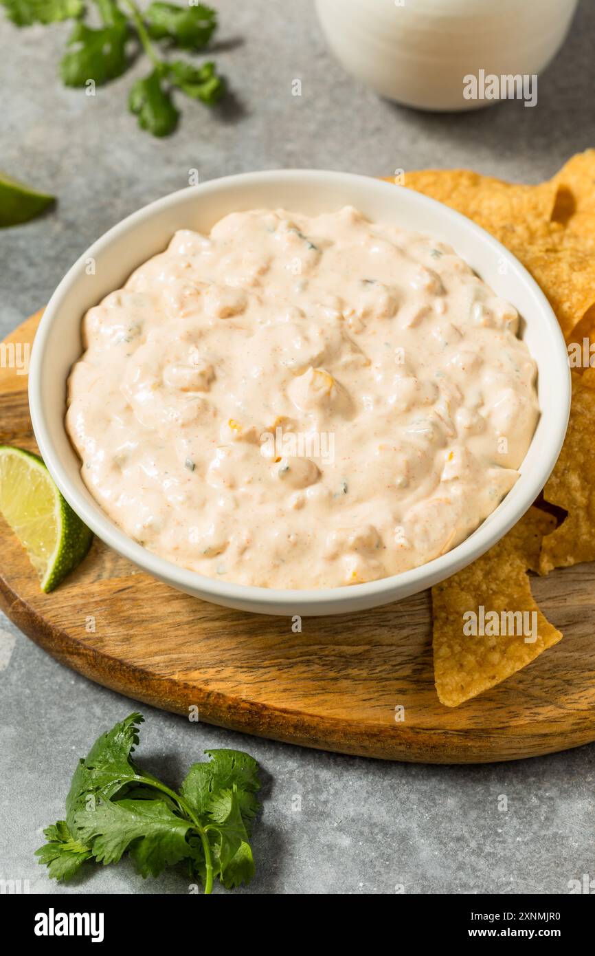 Homemade Spicy Sweet Corn Mayo Dip with Tortilla Chips Stock Photo - Alamy
