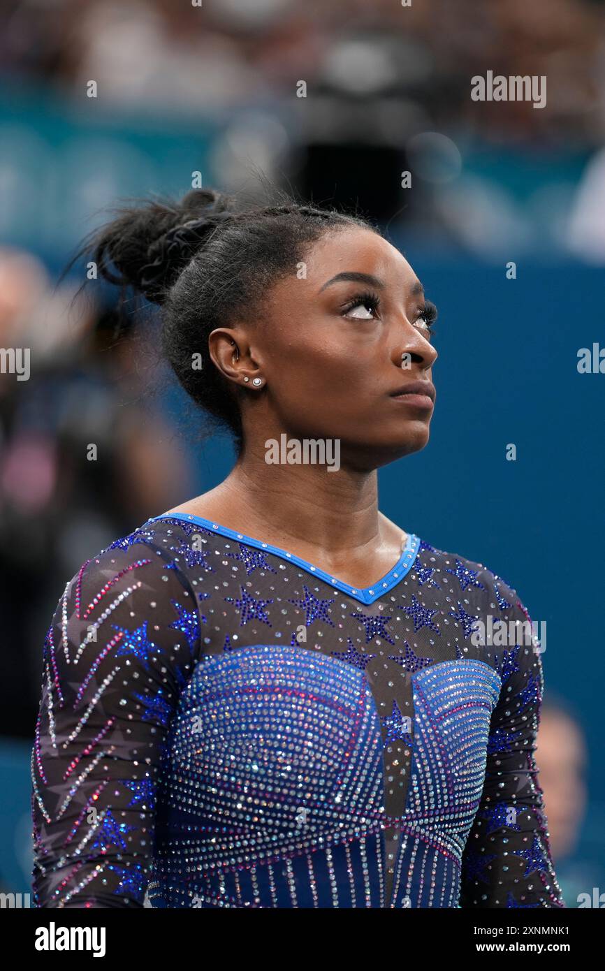 Simone Biles, of the United States, is seen during the women's artistic ...