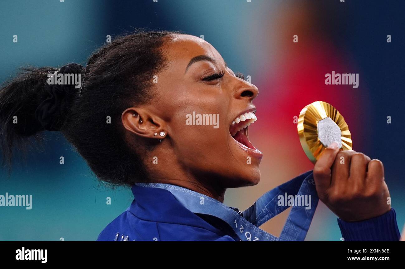 USA's Simone Biles with her gold medal following the Women's AllAround