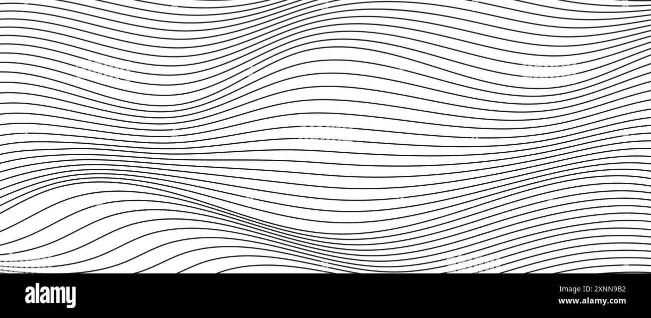 Wave lines abstract background, black thin wavy stripes with movement optical effect. Stock Vector