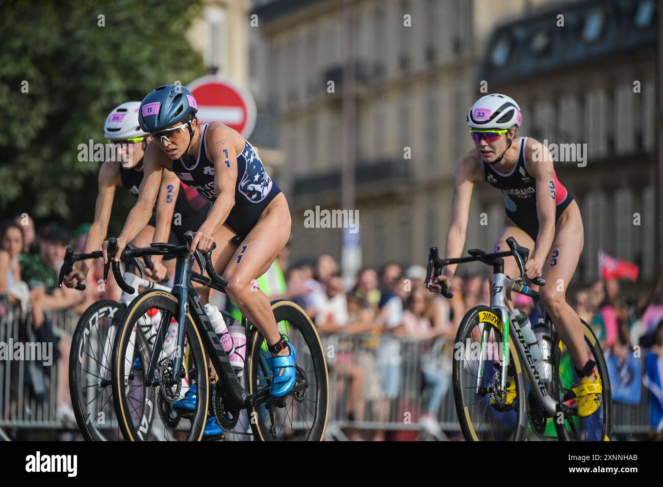 Taylor Knibb of USA and Cassandre Beaugrand of France during the Olympic Triathlon Paris on July 31, 2024 in Paris, France Stock Photo