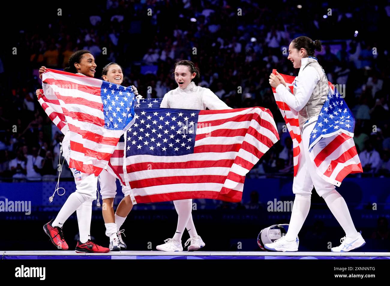 USA’s Jacqueline Dubrovich, Lee Kiefer, Lauren Scruggs and Maia Mei ...