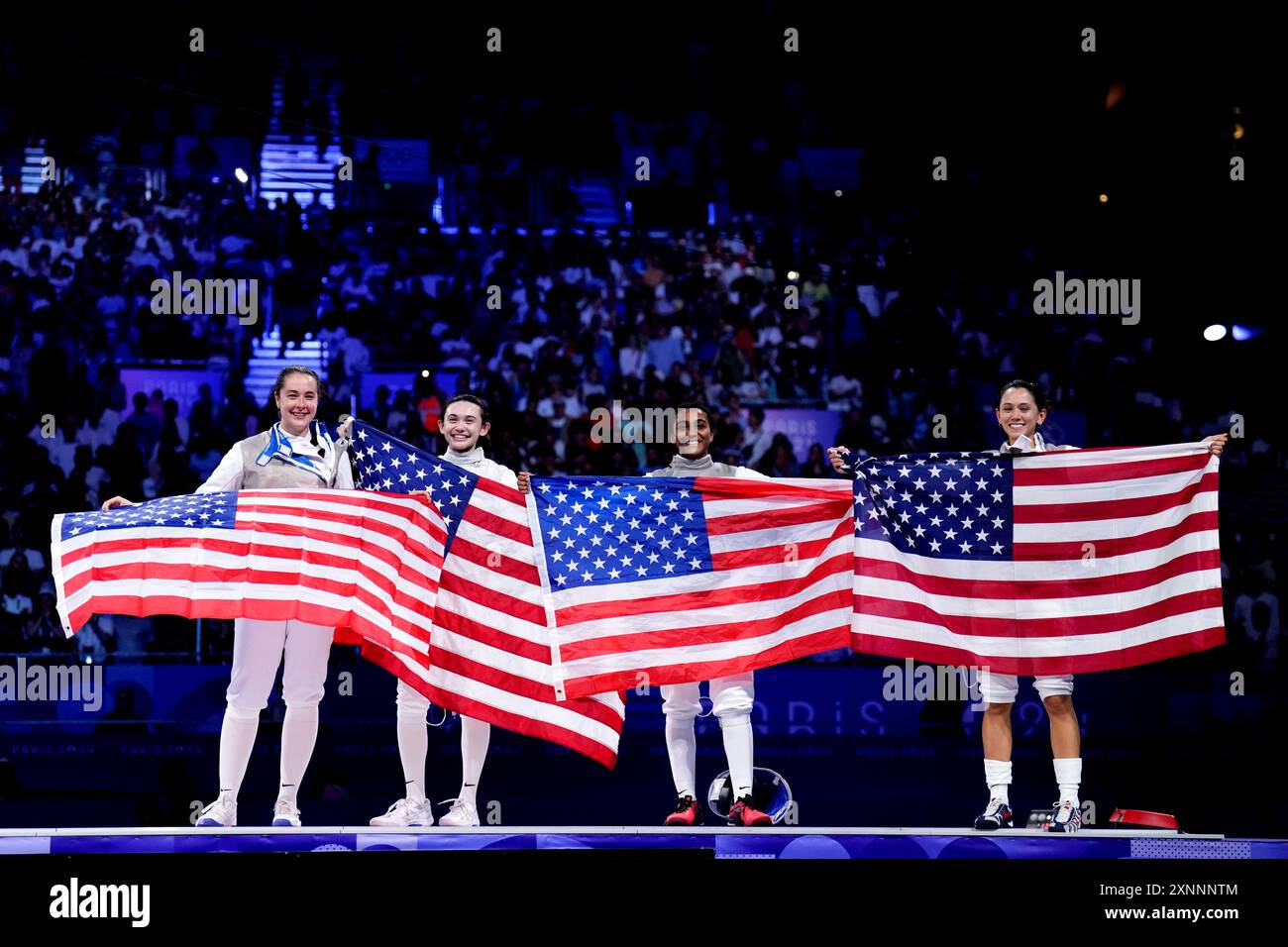 USA’s Jacqueline Dubrovich, Lee Kiefer, Lauren Scruggs and Maia Mei ...
