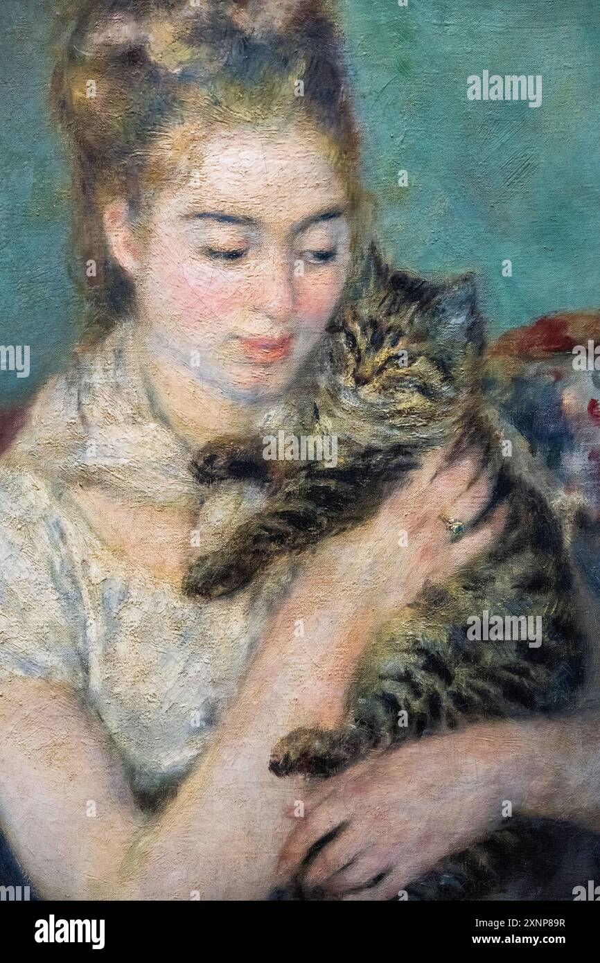 painting by Auguste Renior called Woman with a Cat, painted in 1875 Stock Photo