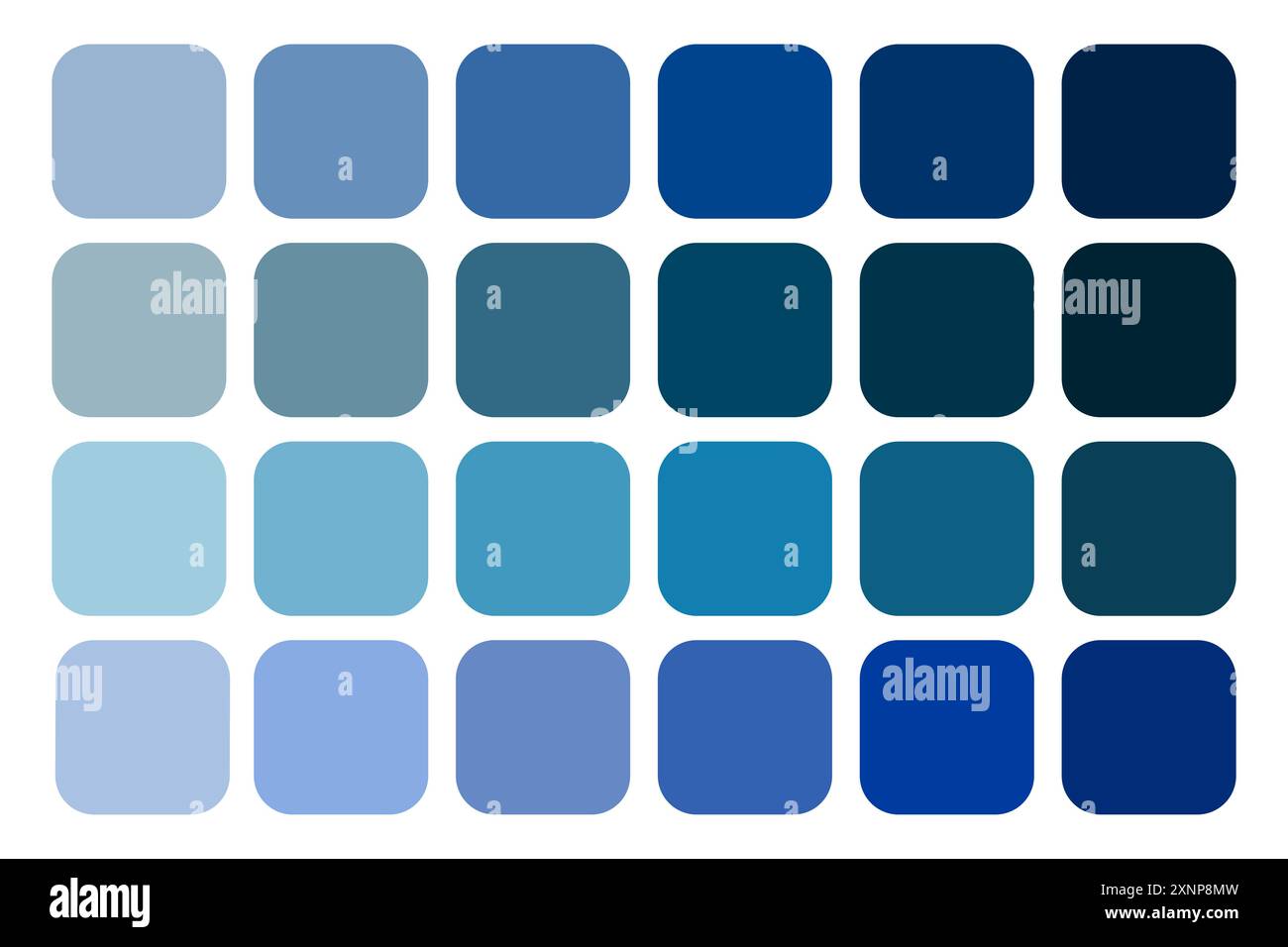Blue gradient palette. Square color swatches. Various shades of blue ...