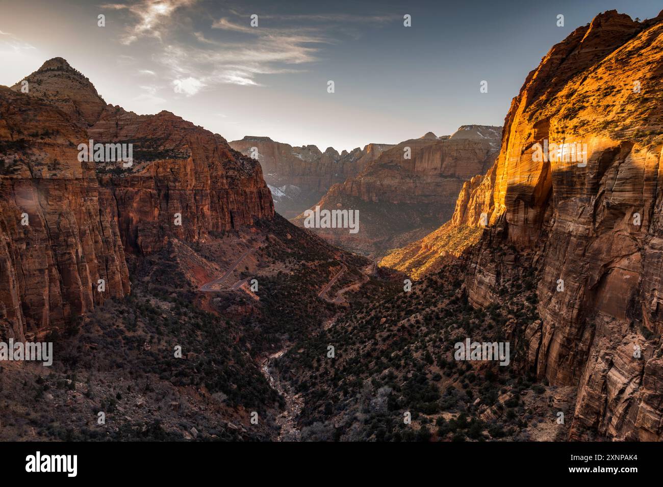 Canyon Overlook Trail is a moderate, 1 mi (1.6 km) trail on the East Side of Zion National Park, Utah. Path begins with a series of sandstone steps Stock Photo