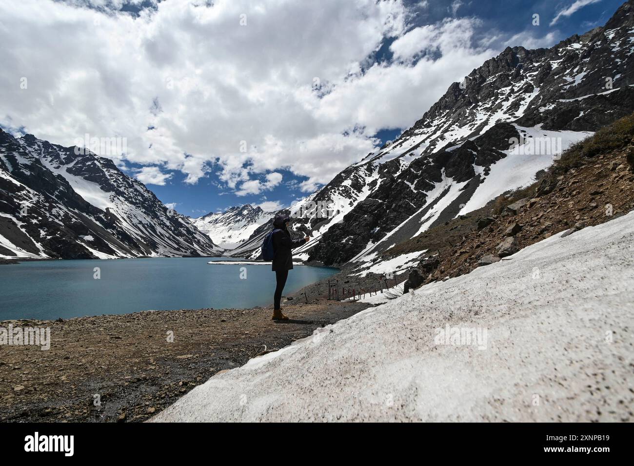 Laguna del Inca is a lake in the Cordillera region, Chile, near the ...