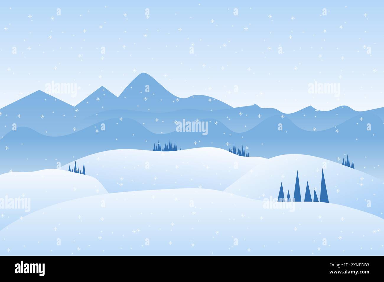 Vector illustration of Winter snowy Mountains landscape with hills and ...