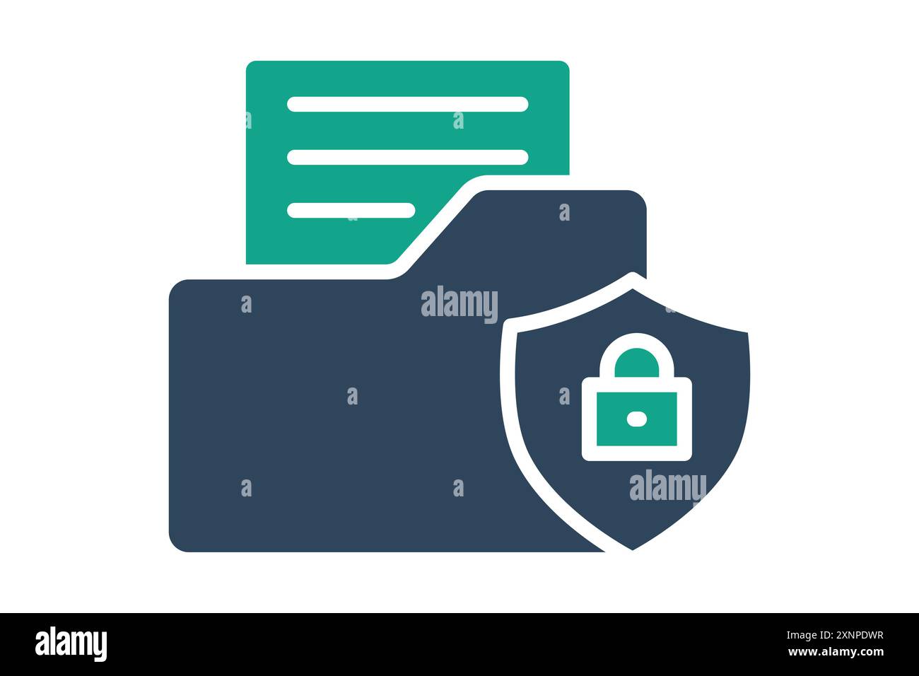 Data security icon. folder with shield and lock. icon related to protect. solid icon style. data analytics elements vector illustration Stock Vector