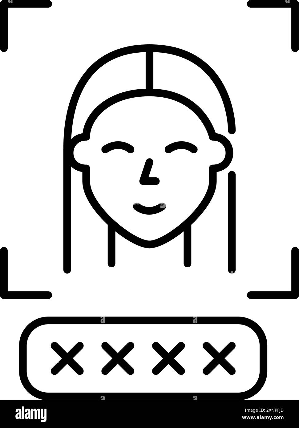 Woman user face and password box with asterisks. Two step verification. Biometric data. Pixel perfect vector icon Stock Vector