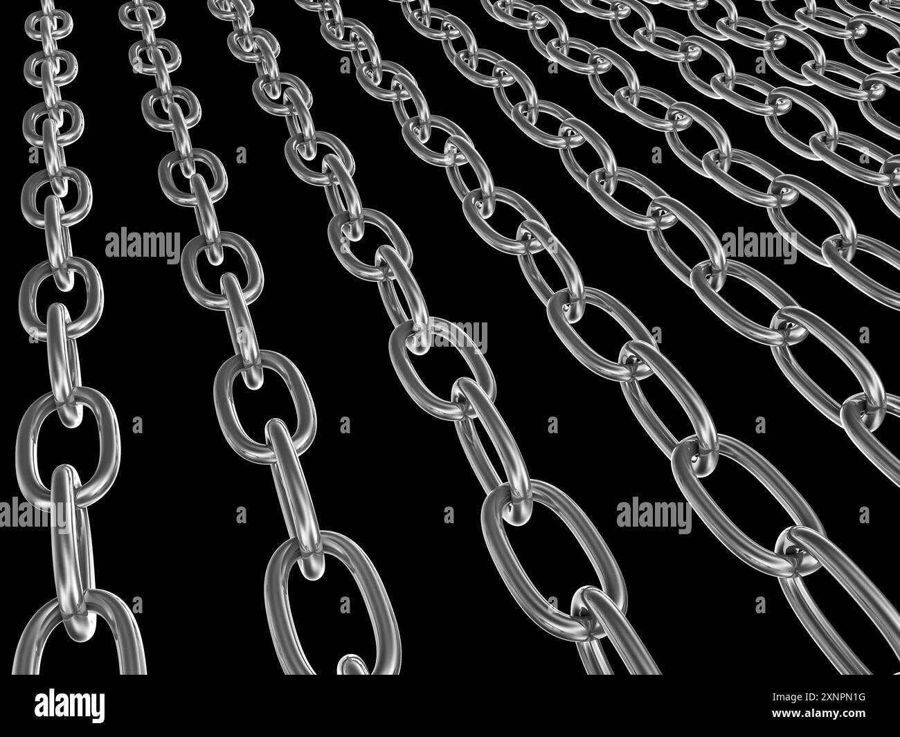 Strained chains from metal. Security and power concept. Isolated on black background Stock Photo