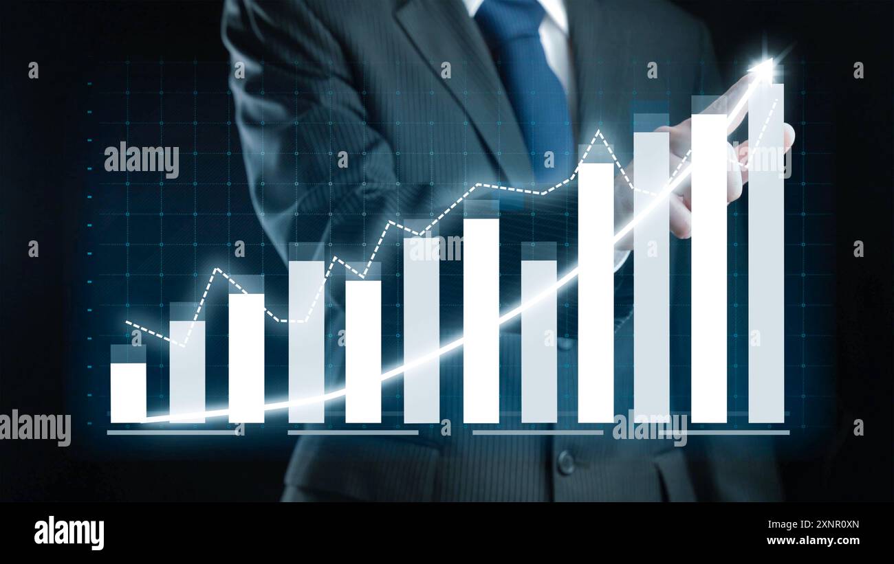 Businessman analyzing forex trading graph financial data. Stock Market Investments Funds and Digital Assets. Business finance technology Stock Photo