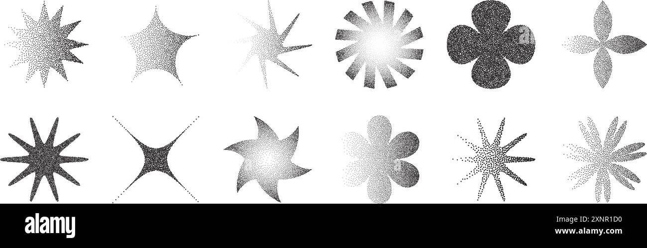 Modern y2k design elements with retro photocopy effect. Vector noise grainy texture Stock Vector