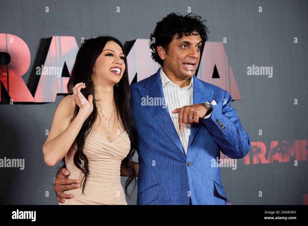 Madrid, Spain. 01st Aug, 2024. Saleka and M. Night Shyamalan are attending the TRAP premiere in Madrid, Spain, on January 8, 2024. (Photo by Hazhard Espinoza Vallejos/NurPhoto) Credit: NurPhoto SRL/Alamy Live News Stock Photo