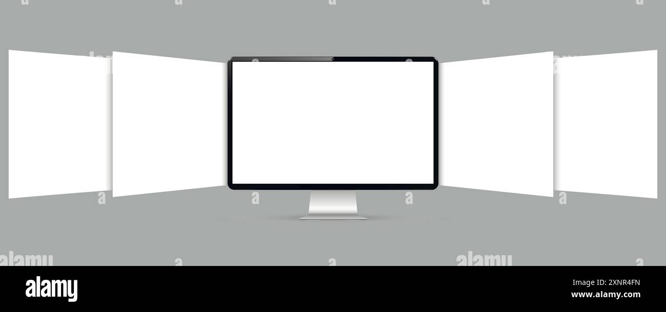 Computer screen with blank web pages. Mockup for showing screenshots of ...