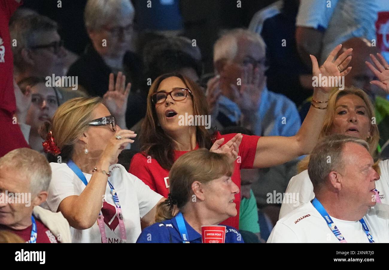 August 02 2024 Queen Mary of Denmark looks on during a Olympic
