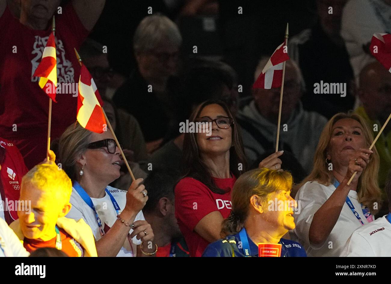 August 02 2024 Queen Mary of Denmark looks on during a Olympic