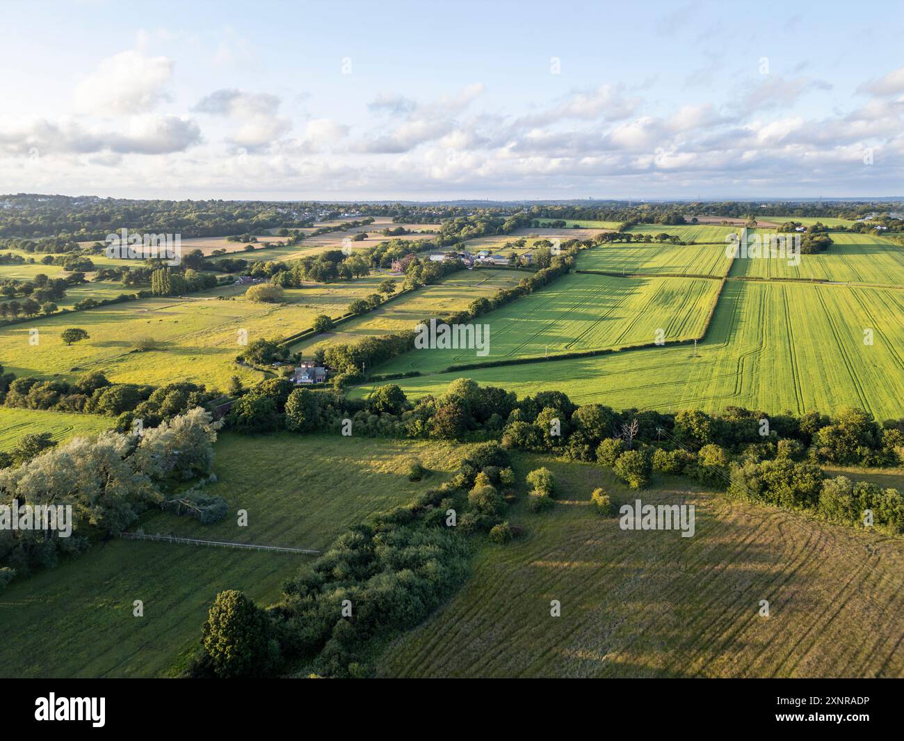 Aerial view of English fields and countryside at Parkgate, Wirral, Cheshire, England Stock Photo