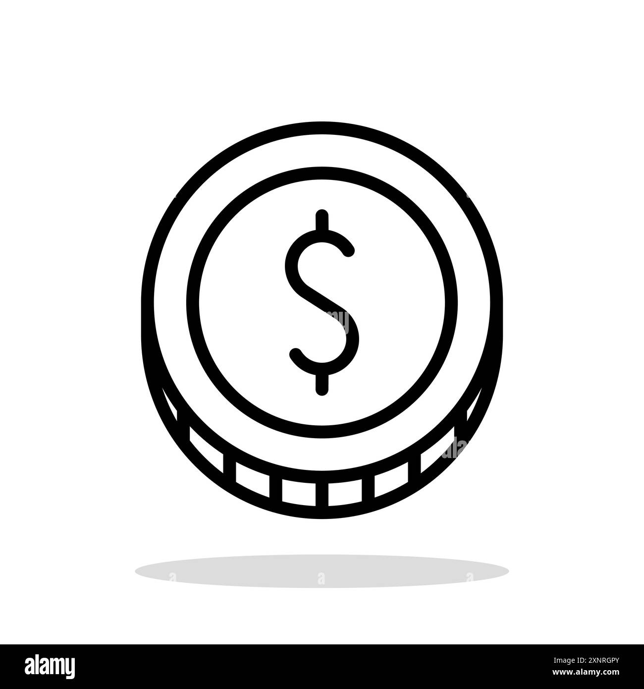 Dollar coin icon. Black outline icon of coin. Business symbol. Vector ...