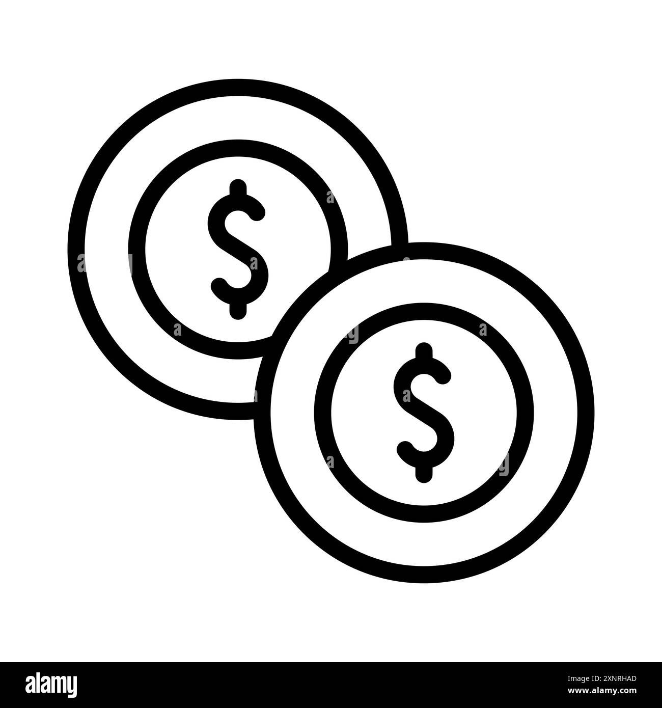 Dollar coin icon. Black outline icon of coin. Business symbol. Vector ...