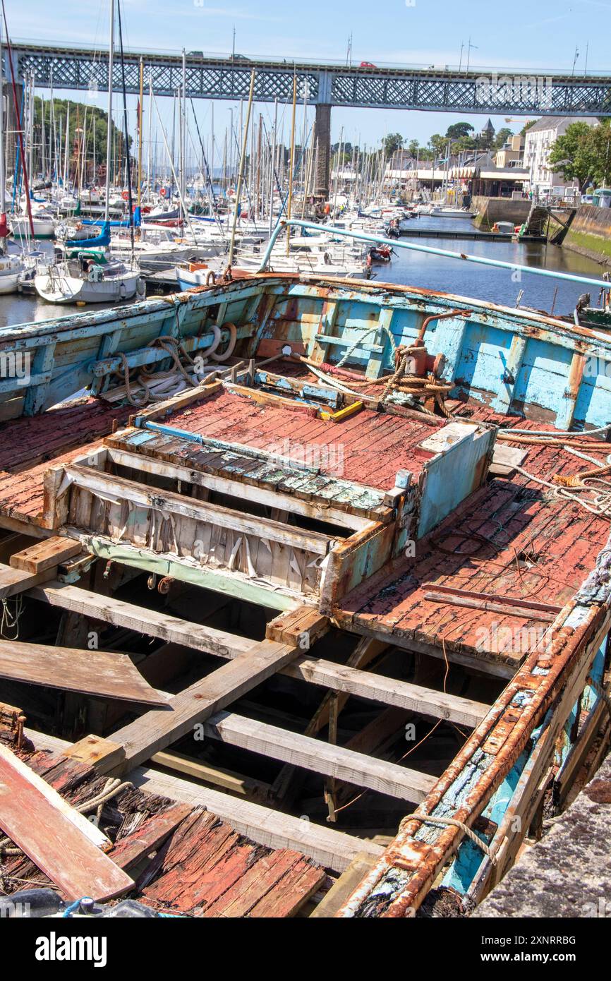 Close-up of the wreck of an old trawler at dockside Stock Photo - Alamy