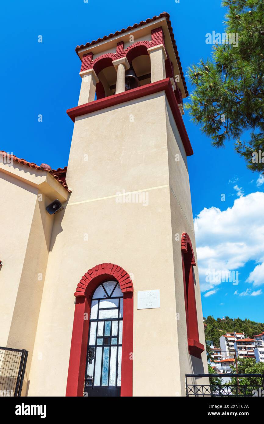 Bell Tower of the Orthodox Church of Taxiarch Angels, Neos Marmaras, Greece. Stock Photo