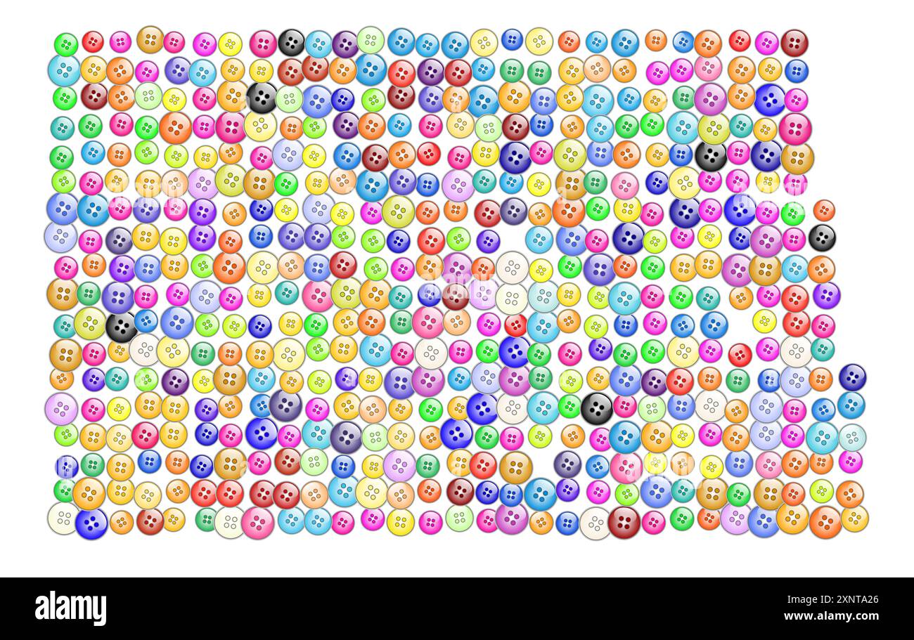 Symbol Map of the State North Dakota - Symbol Map Of The State North Dakota United States Of America Showing The State With A Pattern Of Colorful Buttons 2XNTA26 