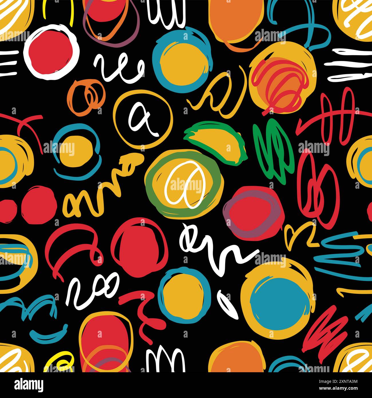 Hand drawn doodle seamless pattern in paint brush style on black ...