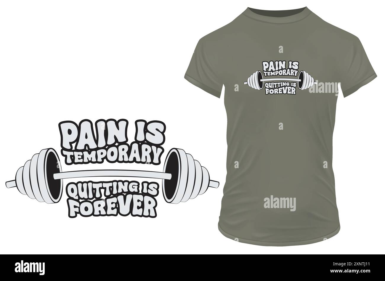 Pain is temporary, quitting is forever. Silhouette of a barbell with an inspirational motivational gym quote. Vector illustration for tshirt merch Stock Vector