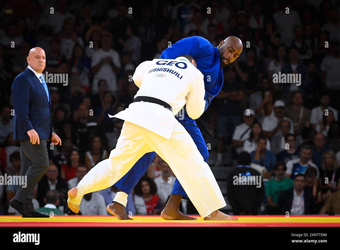 Teddy Riner ( FRA ) vs Guram Tushishvili ( GEO ), Judo, Men +100 kg Quarterfinal during the