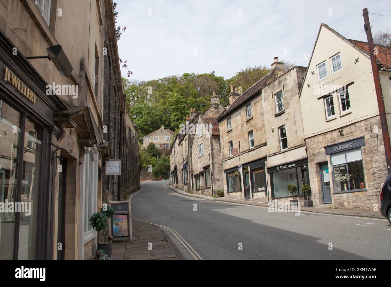Shops on Market Street in Bradford on Avon, Wiltshire in the United Kingdom Stock Photo