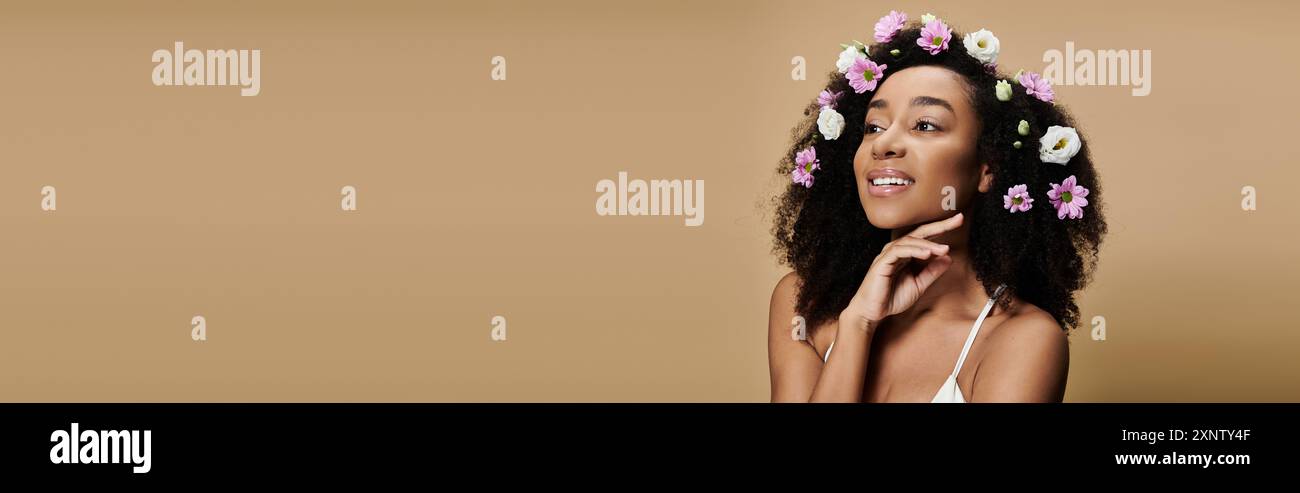 Joyful woman floral crown smiles hi-res stock photography and images ...