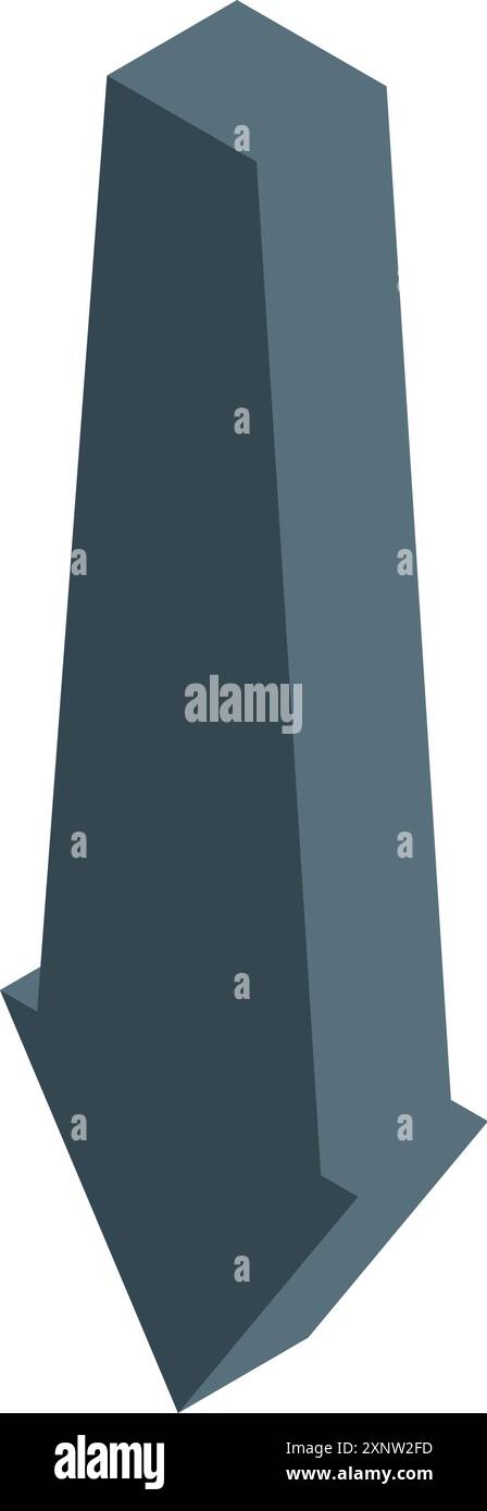 Long, three dimensional arrow pointing downwards, symbolizing a decrease or decline Stock Vector