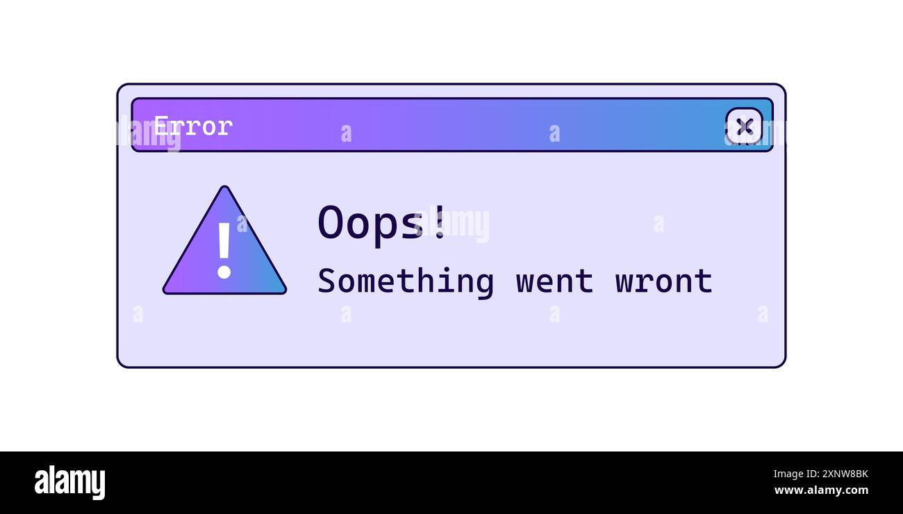 Oops retro error message in purple color with gradient. Stock Vector
