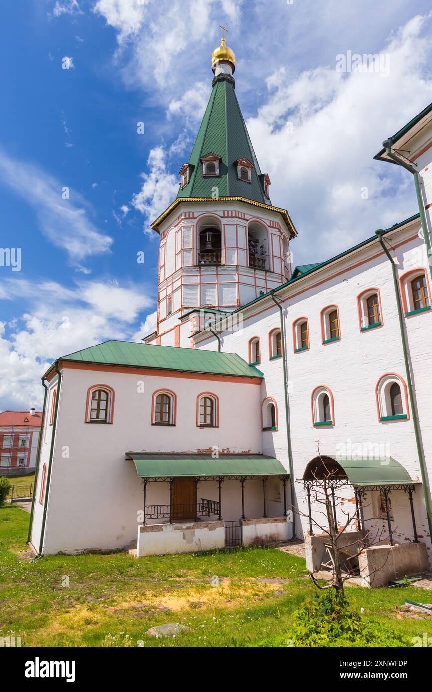 Belfry of the Vicegerent corps of Valday Iversky Monastery. Vertical photo taken on a sunny summer day Stock Photo