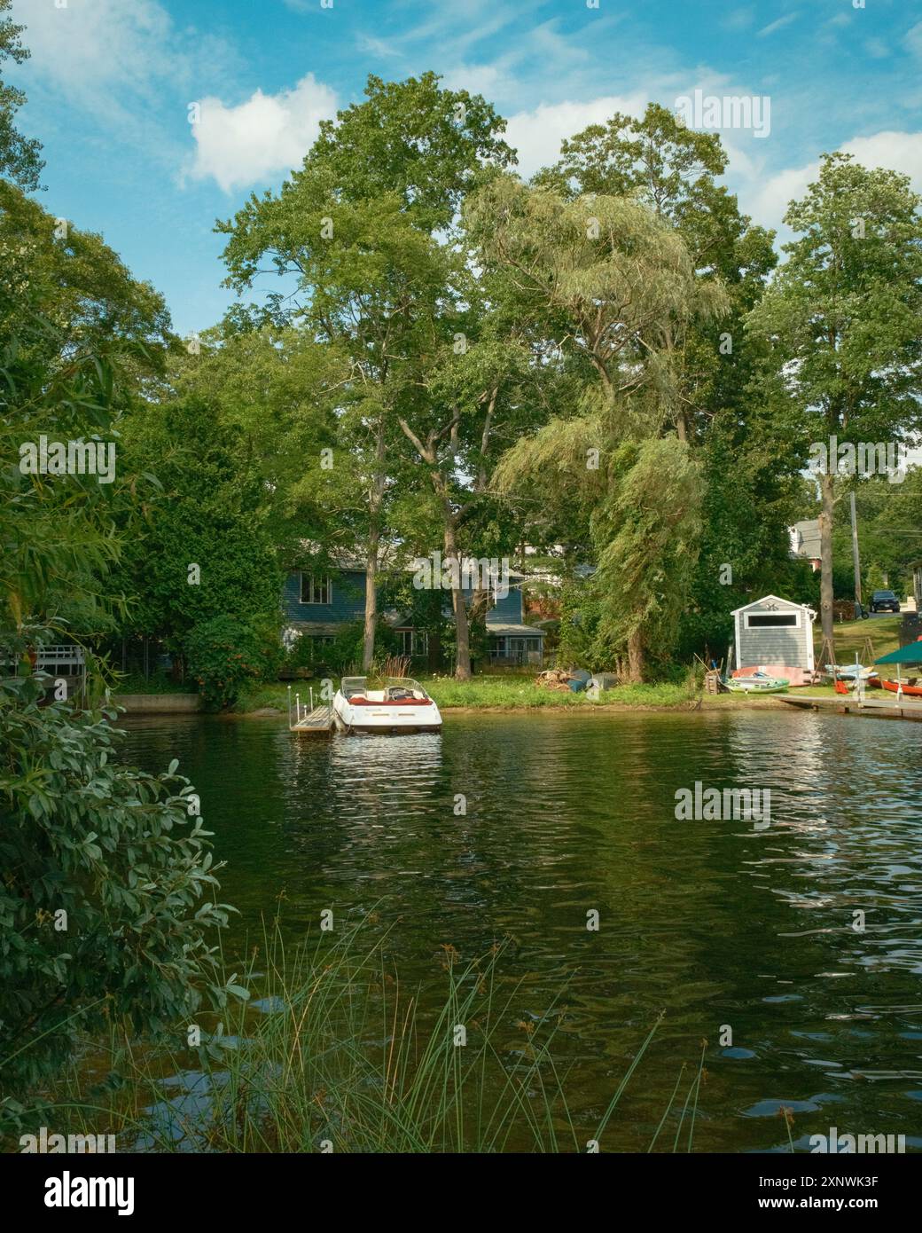 View of Fort Meadow Reservoir from Centennial Beach Park in Hudson, Massachusetts Stock Photo