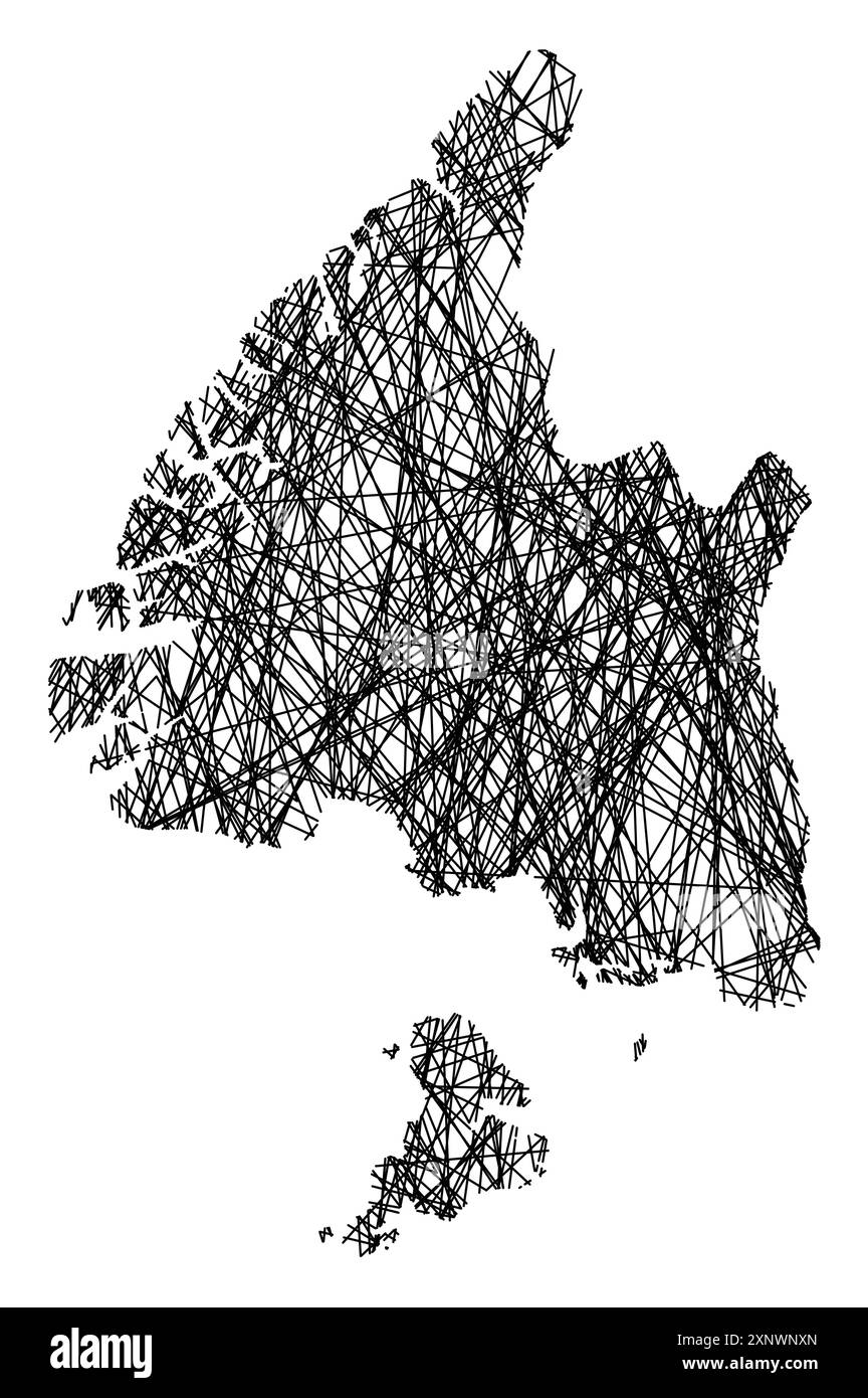 Symbol Map of the Regional Council Southland (New Zealand) showing the state with black, crossing lines like Mikado Sticks or a spider web Stock Vector