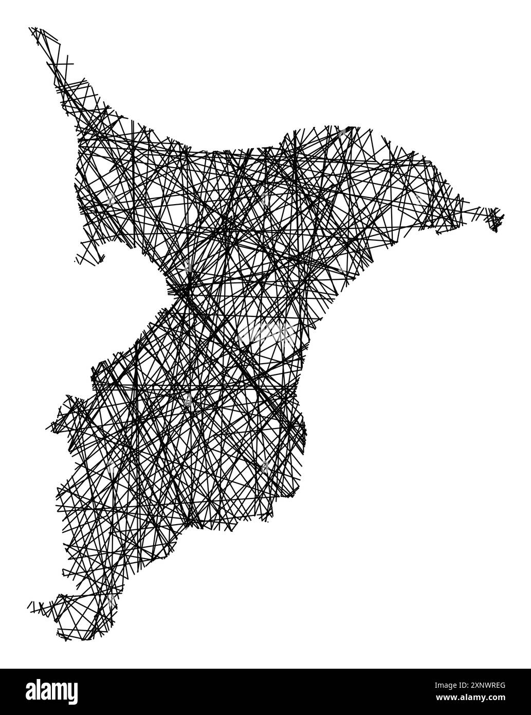 Symbol Map of the Prefecture Chiba (Japan) showing the state with black, crossing lines like Mikado Sticks or a spider web Stock Vector