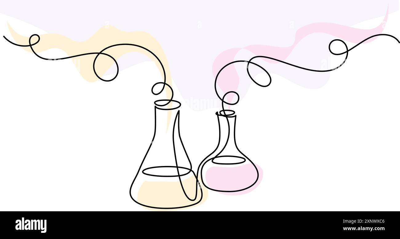 Chemistry retorts equipment with molecules concept. Stock Vector