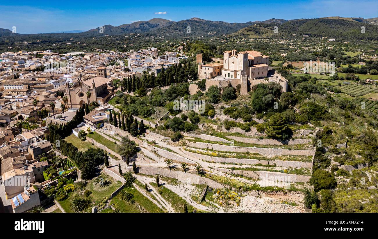 Aerial of Santuari de Sant Salvador, Arta, Mallorca, Balearic islands, Spain, Mediterranean, Europe Copyright: MichaelxRunkel 1184-12107 Stock Photo